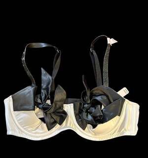 Victoria's Secret Unlined Bow Bra with Shine Straps - Black & White, Size M